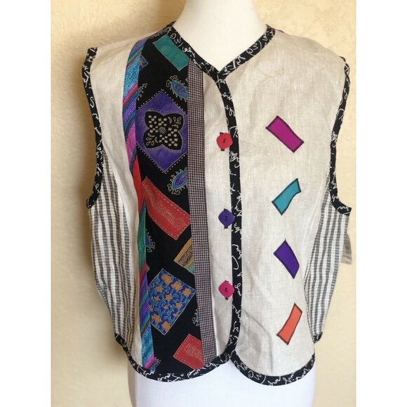Vintage Women's Patch work Colorful Casual Button Vest Size M - Picture 1 of 11